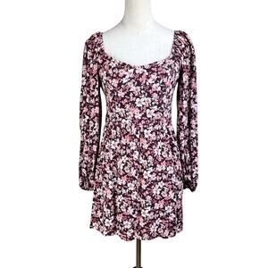 Altar’d State NWT Deep Plum Floral Print Long Sleeve Mini Swing Dress